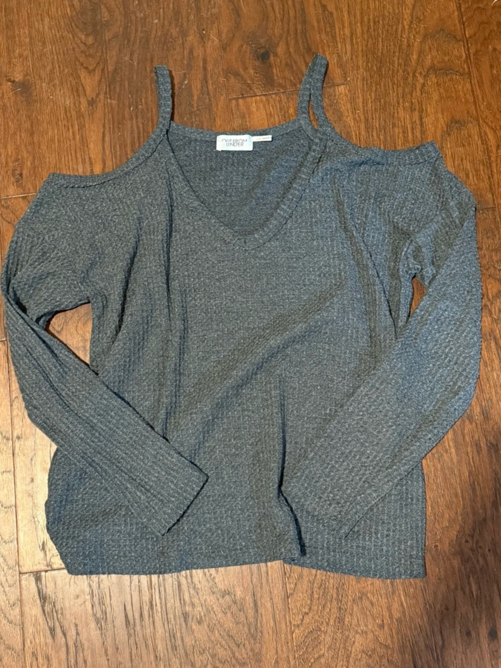 Out From Under Dark Gray Cold Shoulder Thermal Knit Top - Womens Medium EUC